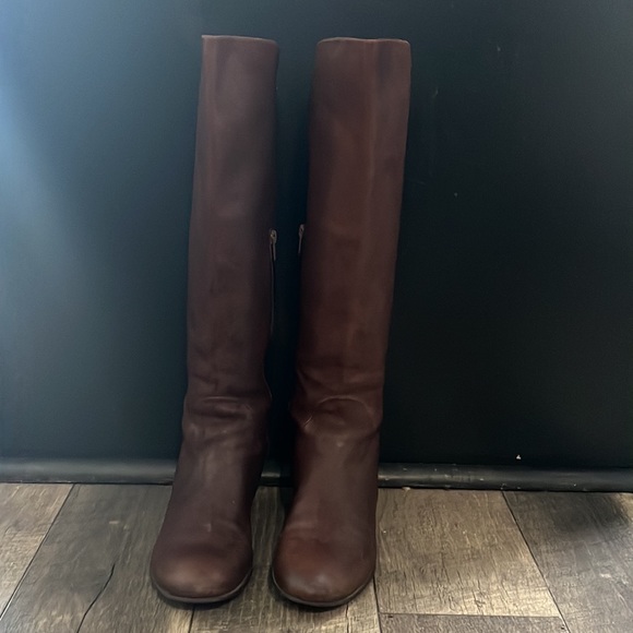 Authentic Stuart Weitzman tall brown leather wedge boots sz 10 - Picture 3 of 15